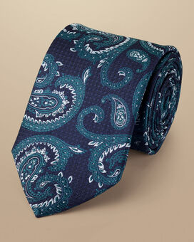 Krawatte aus Seide mit Paisleymuster - Tintenblau & Atlantisches Grün