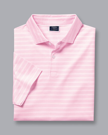Jacquard Stripe Cotton Polo - Light Pink
