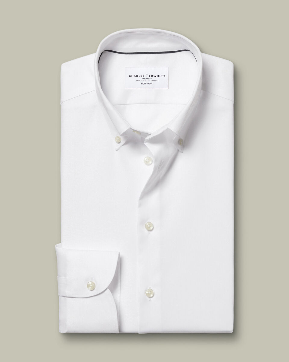 Chemise &agrave; tissage Oxford extensible sans repassage - Blanc