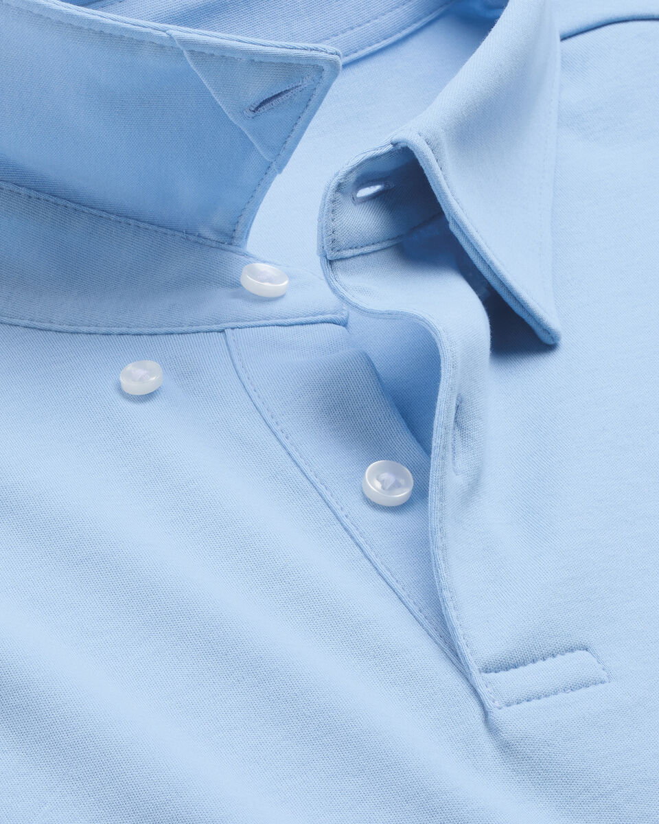 Long Sleeve Smart Cotton Polo - Sky Blue