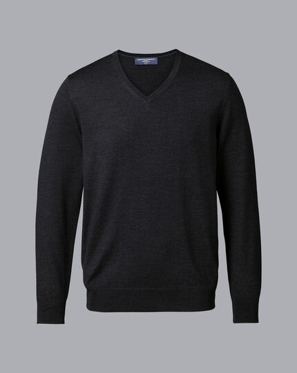 Merino V-Neck Sweater - Dark Charcoal