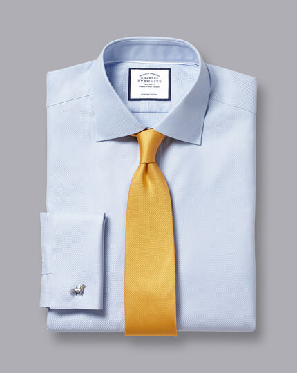 Semi-Cutaway Collar Egyptian Cotton Link Weave Shirt - Cornflower Blue