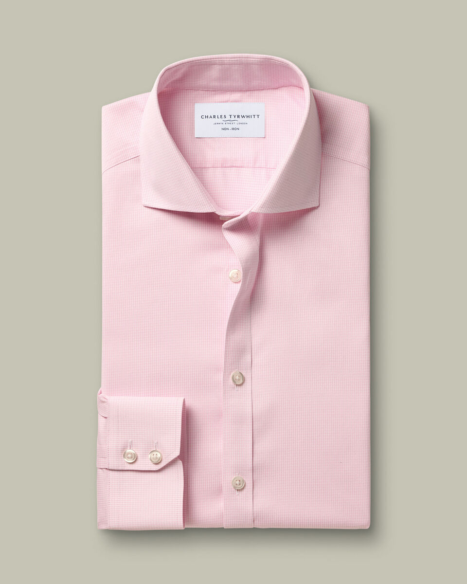 B&uuml;gelfreies Twill-Hemd mit Hahnentrittmuster &nbsp;- Rosa
