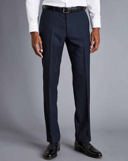 Herringbone Stripe Business Suit Trousers - Navy