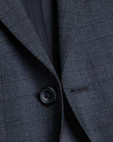 Prince of Wales Check Suit Jacket - Steel Blue