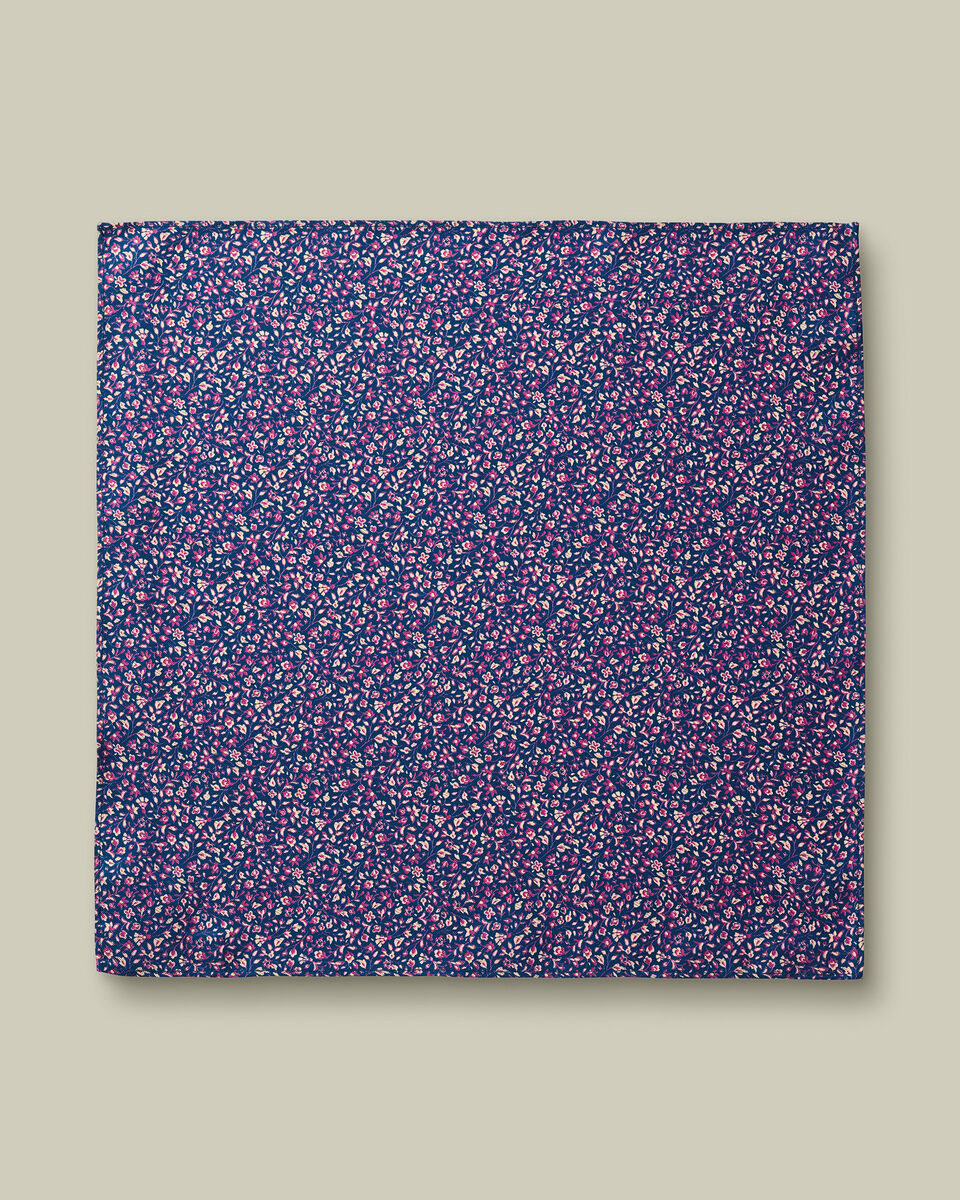 Silk Floral Pocket Square - Royal Blue & Pink