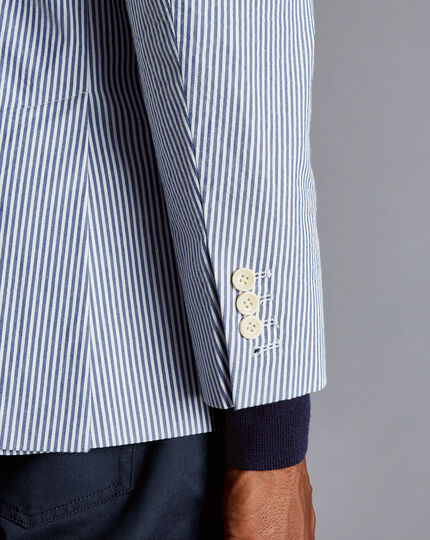 Striped Cotton Seersucker Jacket - Blue
