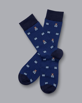 Cat Out A Bag Motif Socks - French Blue 