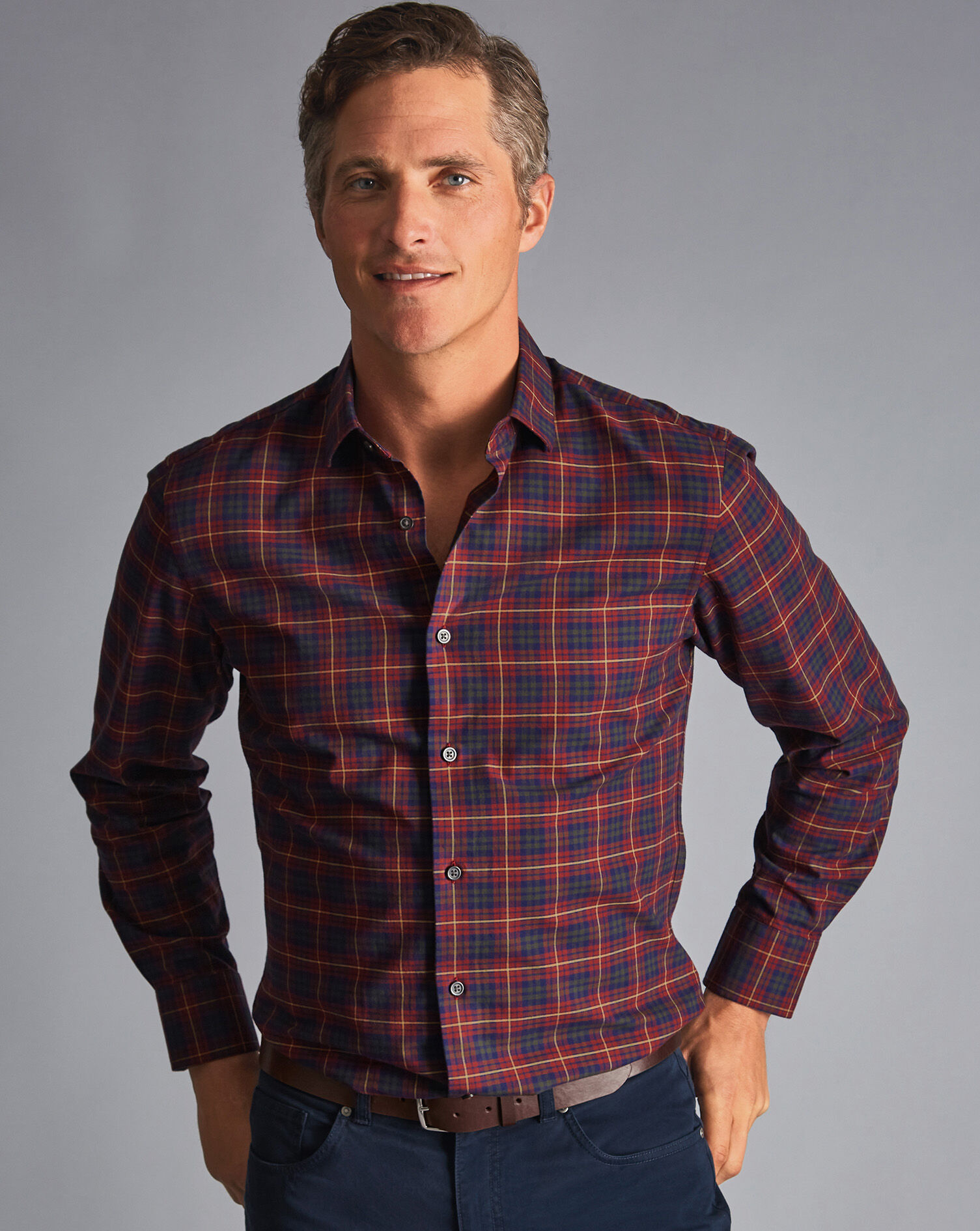 Tartan Check Fine Flannel Shirt - Red 