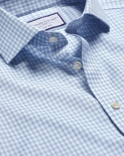 Spread Collar Non-Iron Double Check Shirt - Sky Blue