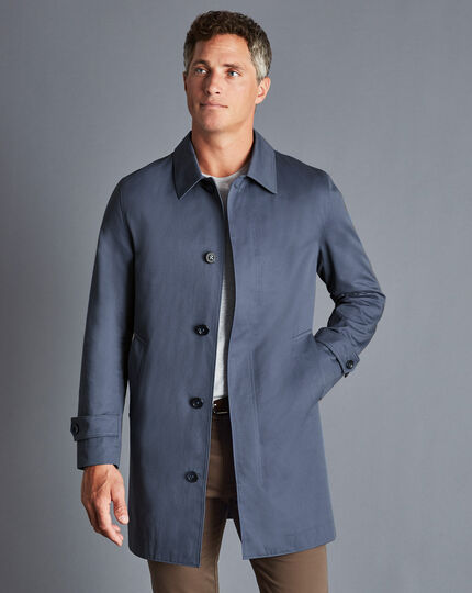 Showerproof Cotton Raincoat - Steel Blue