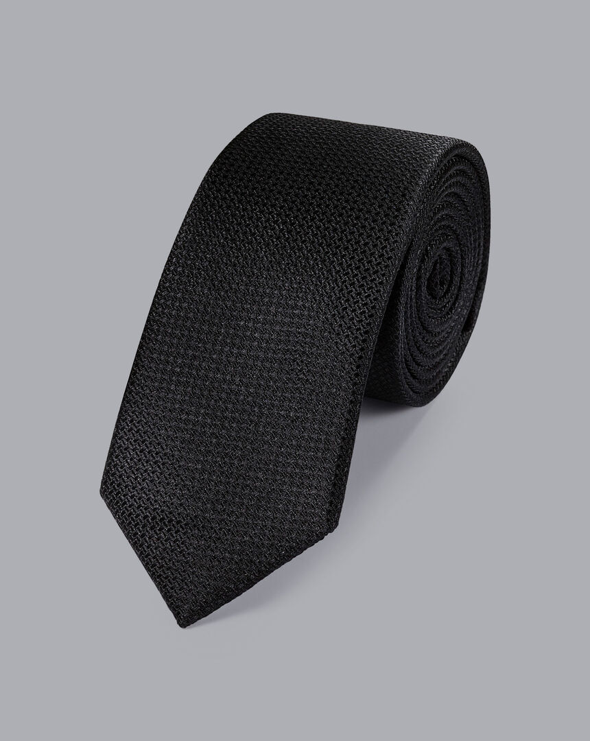Slim Silk Textured Tie Black Charles Tyrwhitt