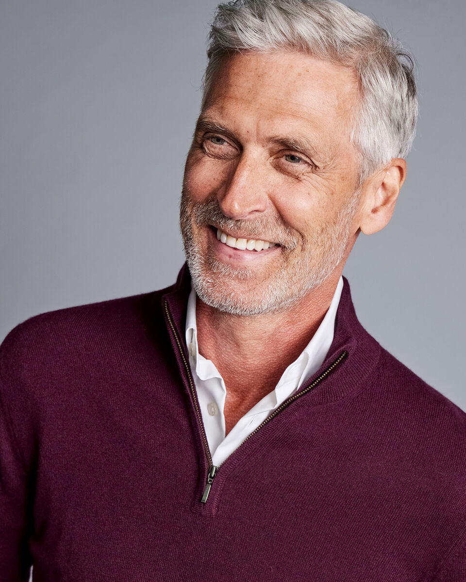 Cashmere Zip Neck Jumper Wine Red Charles Tyrwhitt