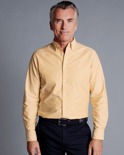 Button-Down Collar Washed Oxford Shirt  - Yellow