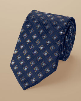 Schmutzabweisende Krawatte aus Seide mit Medaillon-Print - Französisches Blau