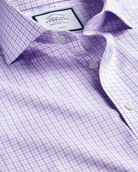 Chemise à carreaux en sergé sans repassage à col coupé - Lilas violet