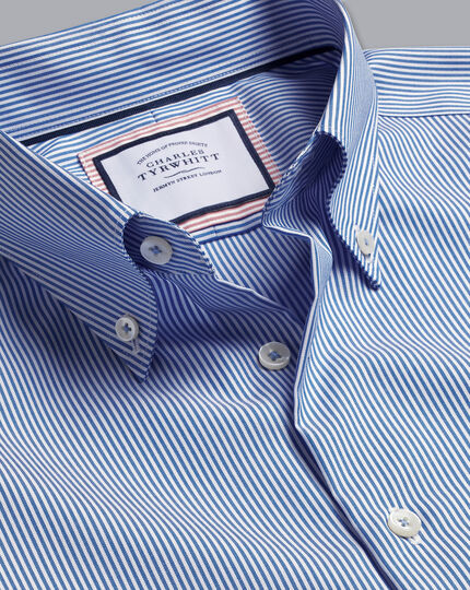 Button-Down Collar Non-Iron Stripe Shirt - Cobalt Blue | Charles Tyrwhitt