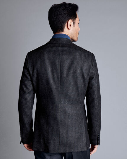Wool Silk Texture Puppytooth Jacket - Dark Navy