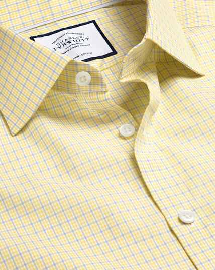 Semi-Cutaway Collar Egyptian Cotton Poplin Multi Check Shirt - Sky & Yellow