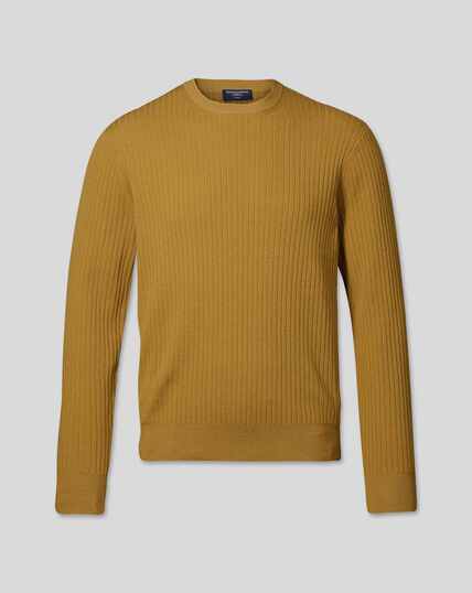Pullover aus Wolle-Baumwolle-Rippstrick – Dunkelgelb