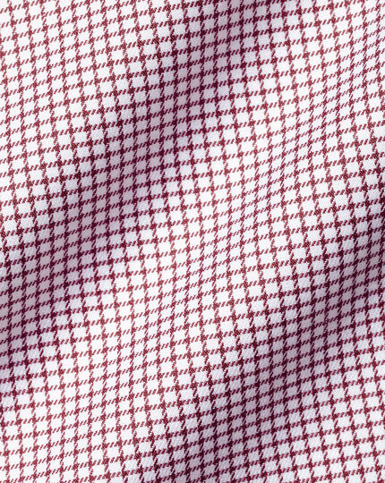 Semi-Cutaway Collar Egyptian Cotton Twill Small Grid Check Shirt - Maroon Red