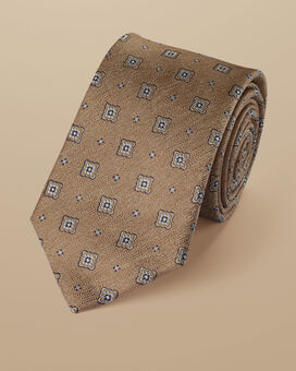 Floral Pattern Silk Tie - Tan