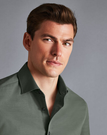 Semi-Cutaway Collar Non-Iron Stretch Texture Shirt - Olive Green