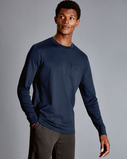Cotton Long Sleeve Tyrwhitt T-Shirt - Navy