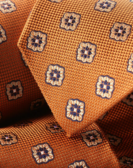 Stain Resistant Floral Silk Tie - Orange