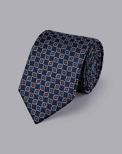 Stain Resistant Floral Silk Tie - Indigo Blue