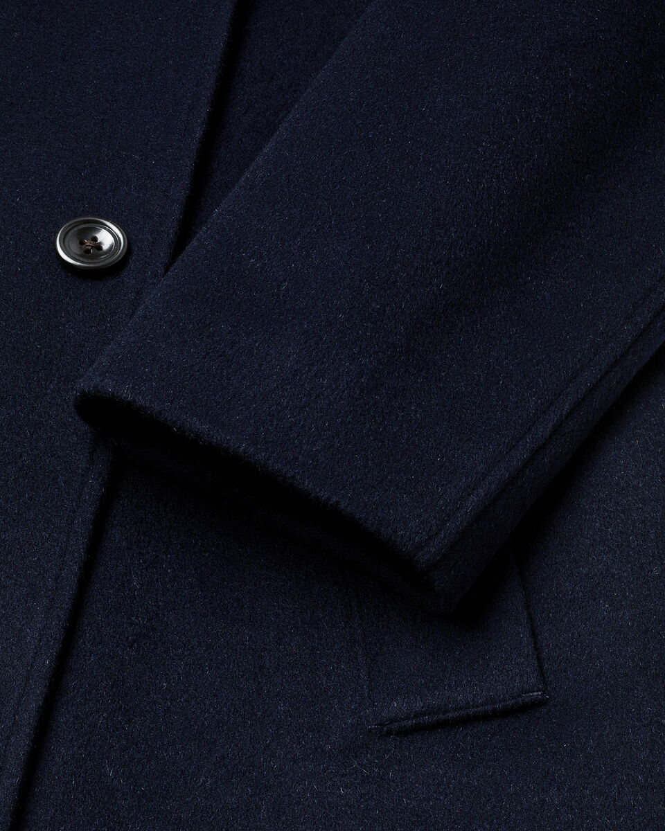 Fine Merino Wool Funnel Neck Overcoat - Navy