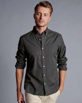 Button-Down Collar Washed Fine Twill Shirt - Charcoal Grey