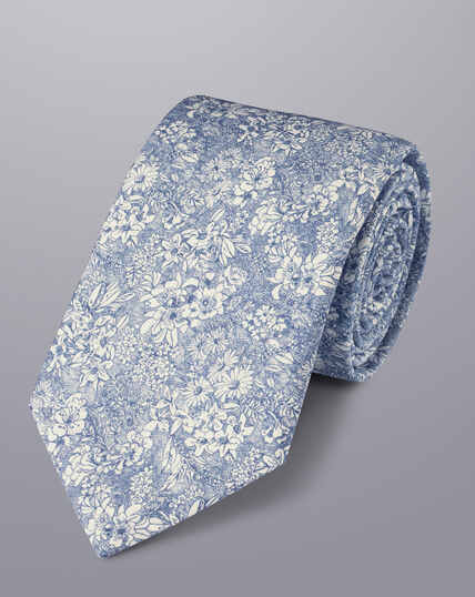 Made With Liberty Fabric Linear Print Tie - Royal Blue