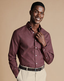 Button-Down Collar Non-Iron Twill Gingham Shirt - Salmon Pink