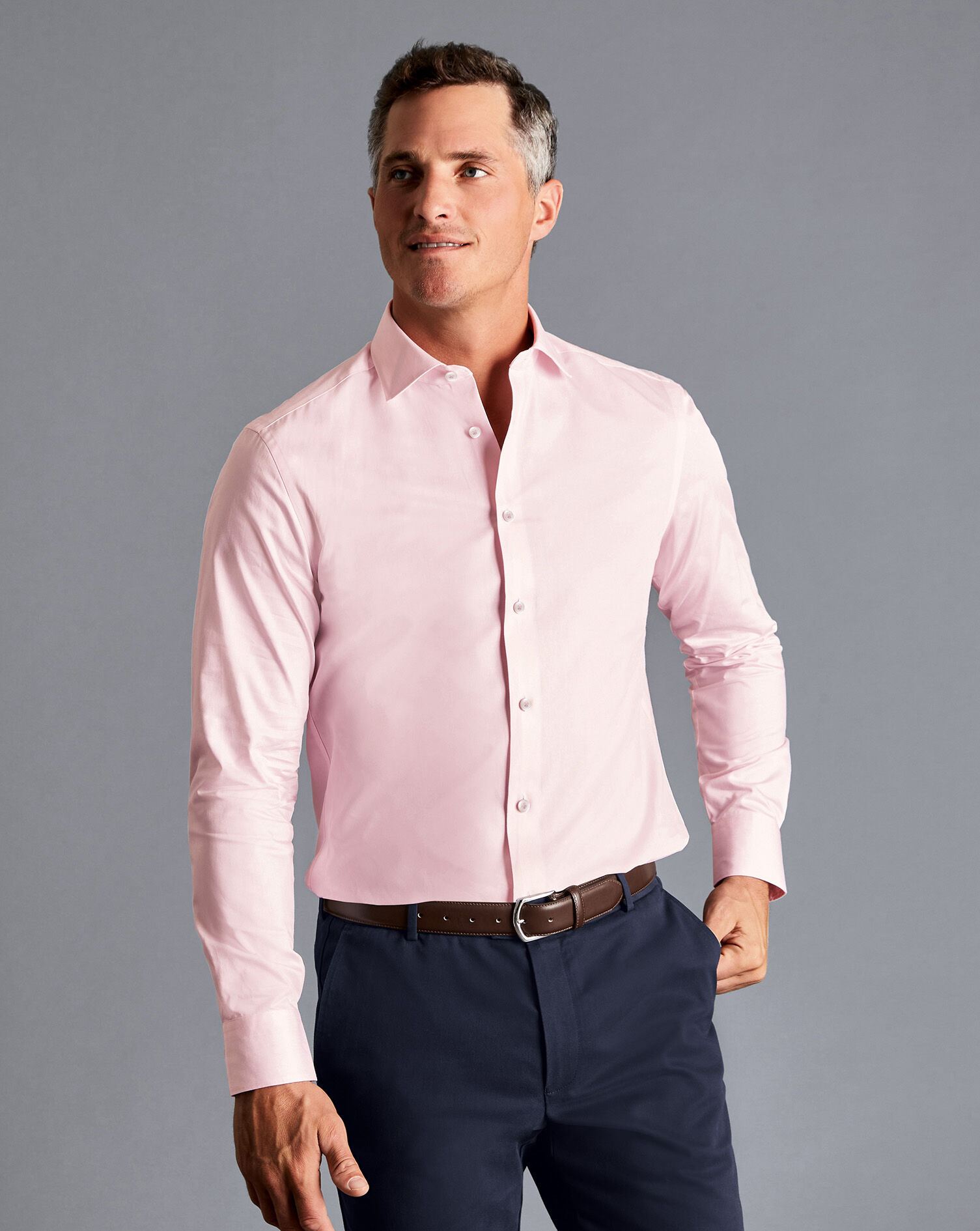 Semi-Cutaway Collar Twill Shirt with 