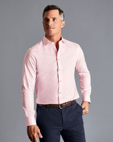 Semi-Spread Collar Twill Shirt with Printed Trim - Light Pink