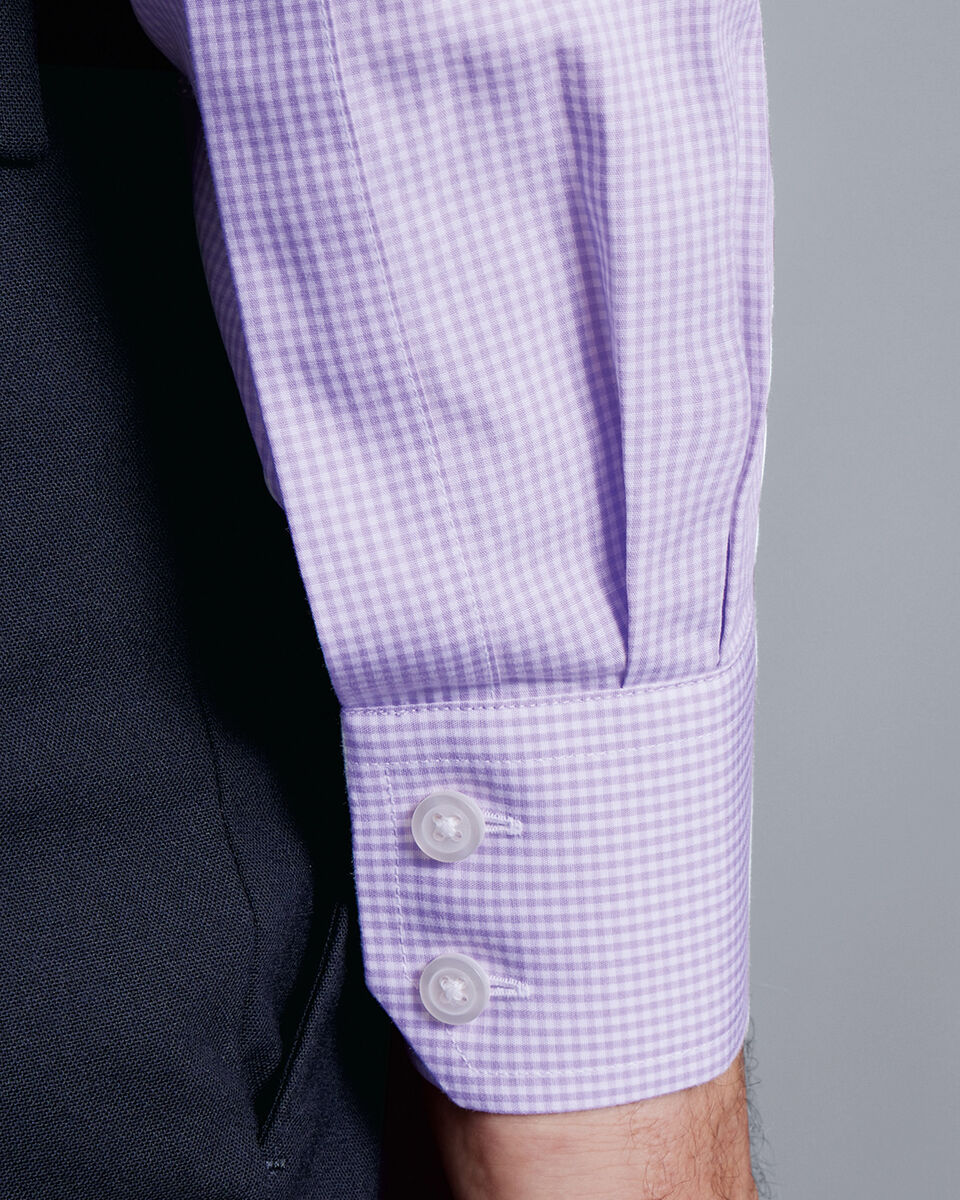 Cutaway Collar Non-Iron Mini Gingham Check Shirt - Mauve Purple ...