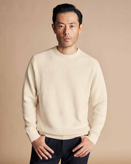 Cotton Rib Crew Neck Sweater - Cream