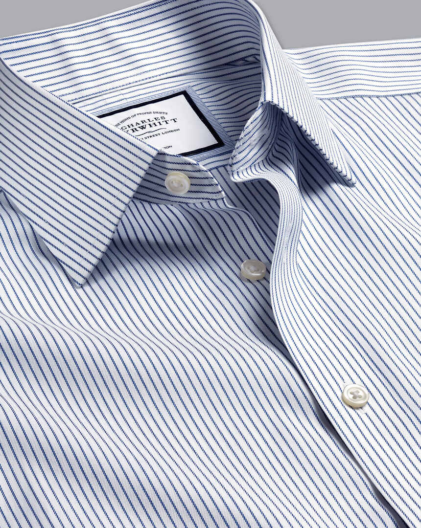 Bügelfreies Twill-Hemd mit Streifen - Königsblau & Weiß