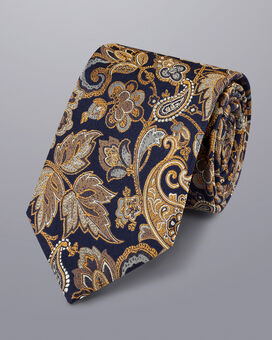Paisley Silk Tie - Navy & Gold 