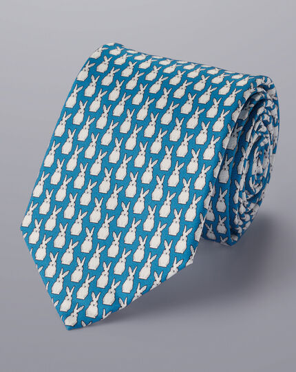 Krawatte aus Seide mit Sturz-in-den-Kaninchenbau-Motiv - Türkisblau