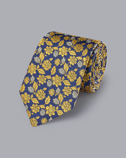 Silk English Luxury Design Tie - Royal Blue & Sunflower
