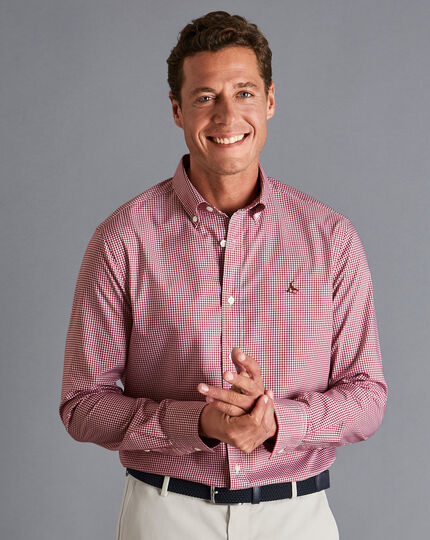 Button-Down Collar Non-Iron Stretch Mini Gingham Check Shirt - Cherry Pink
