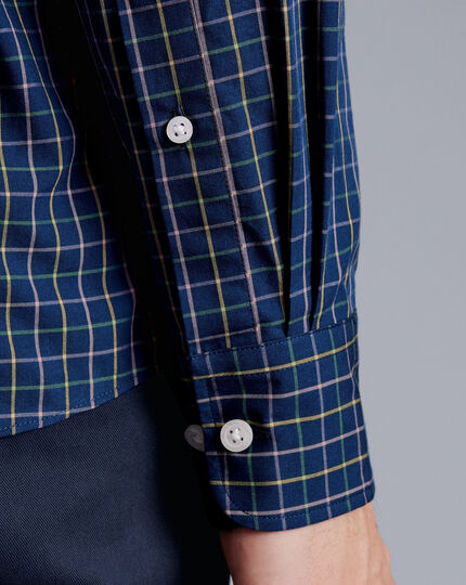 Button-Down Collar Non-Iron Stretch Poplin Fine Check Shirt - Royal Blue