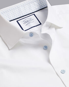 Semi-Cutaway Collar Twill Shirt with Printed Trim - White