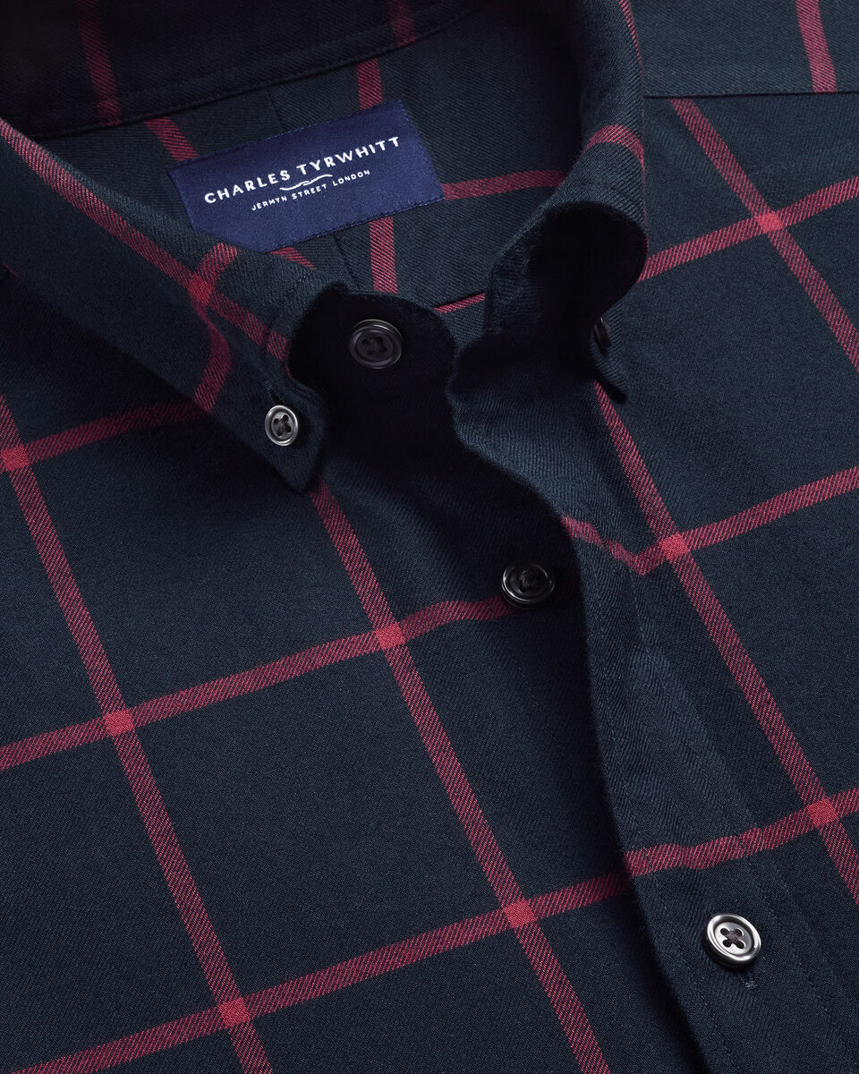 Brushed Flannel Windowpane Check Shirt - Red