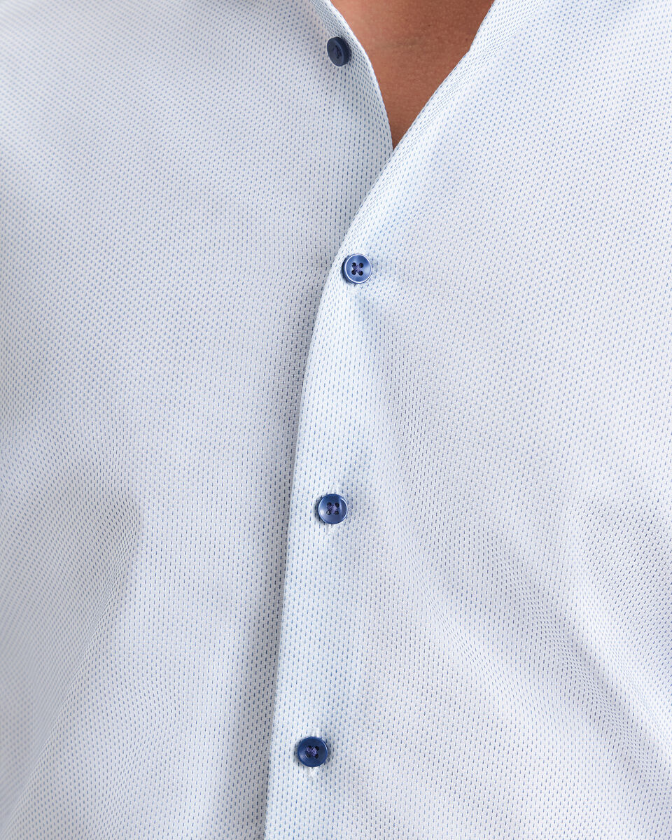 Camisa De Textura El&aacute;stica Sin Plancha - Blanco Y Azul Cielo