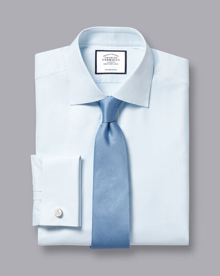 Semi-Spread Collar Egyptian Cotton Link Weave Shirt - Light Blue