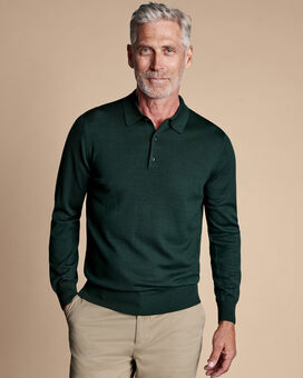 Merino Polo Sweater - Forest Green