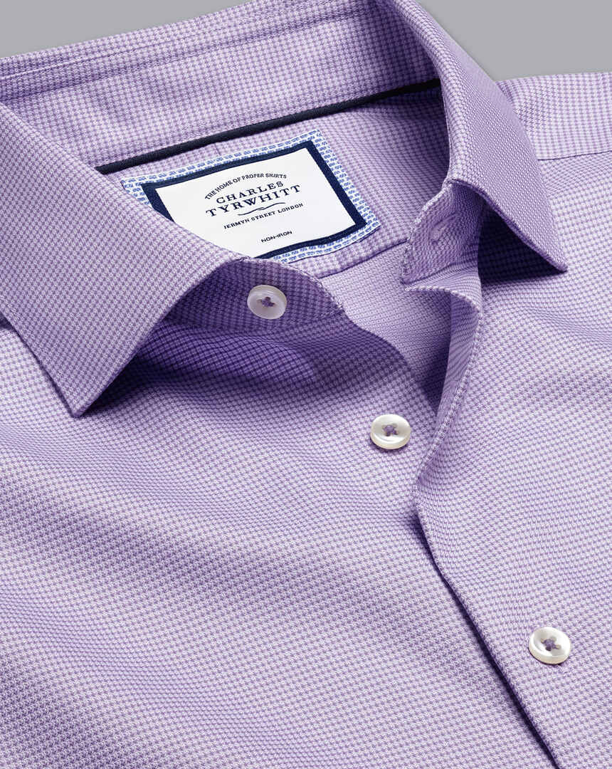 Semi-Spread Collar Non-Iron Stretch Texture Shirt - Lilac Purple